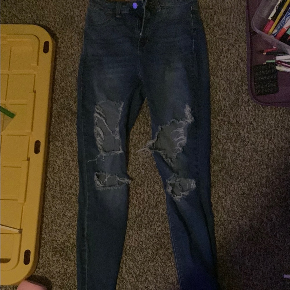Blue Skinny Jeans with Distressed Details